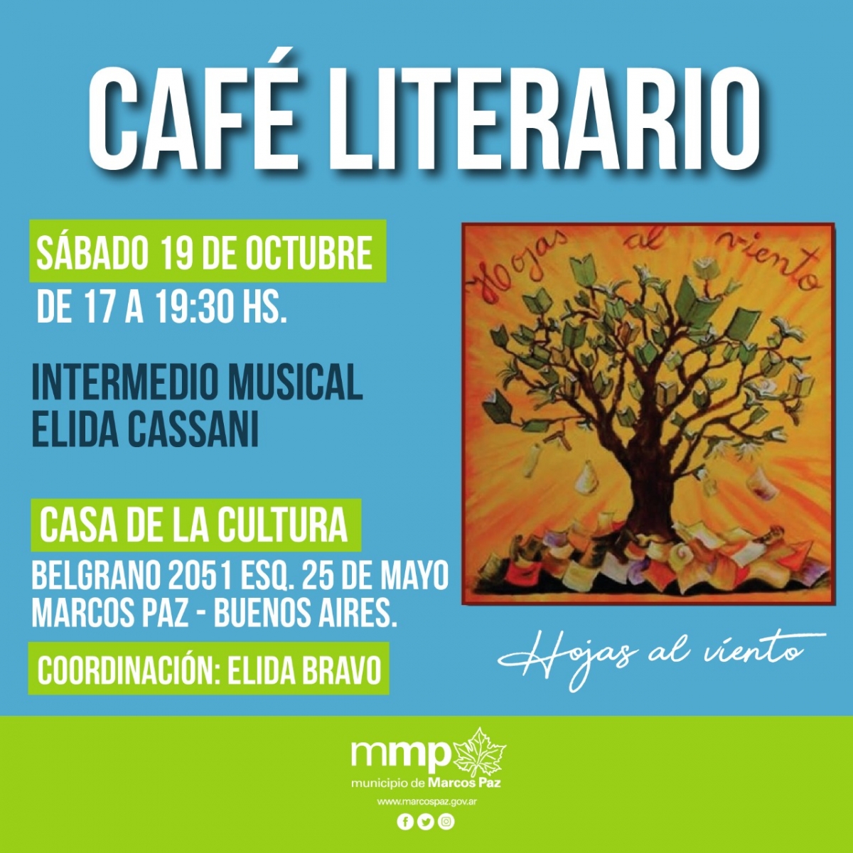 Sábado 19 de octubre, Café Literario “HOJAS AL VIENTO”