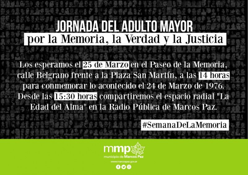 Lunes 25, 14hs. Jornada de adultos mayores sobre el 24 de marzo de 1976