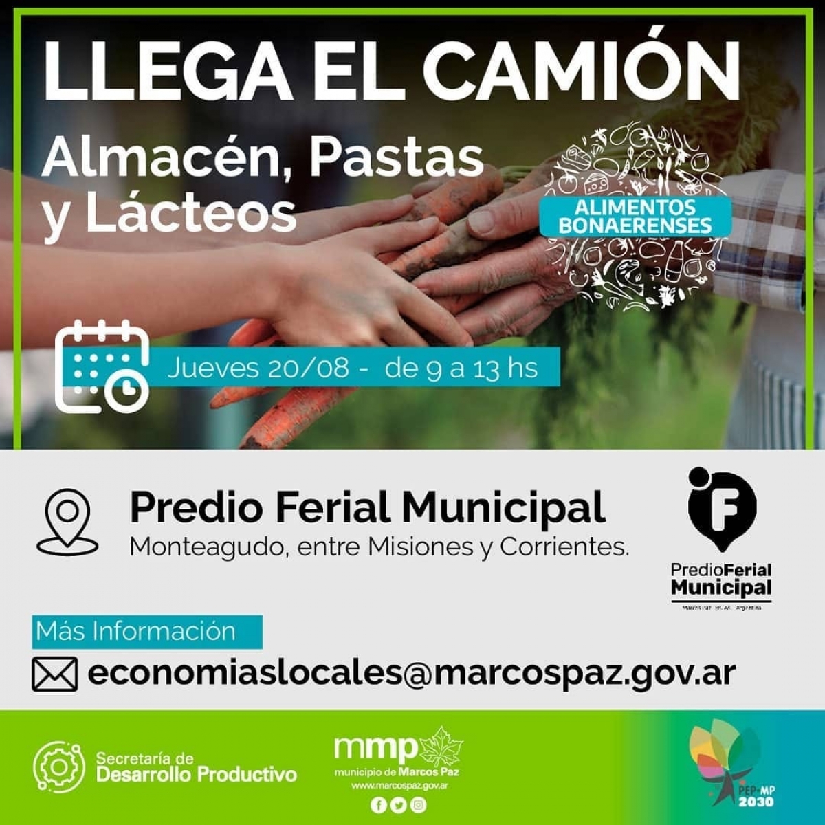 Llegada del camión del programa provincial “Alimentos Bonaerenses”.