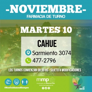 Farmacia de turno de hoy, 10/11