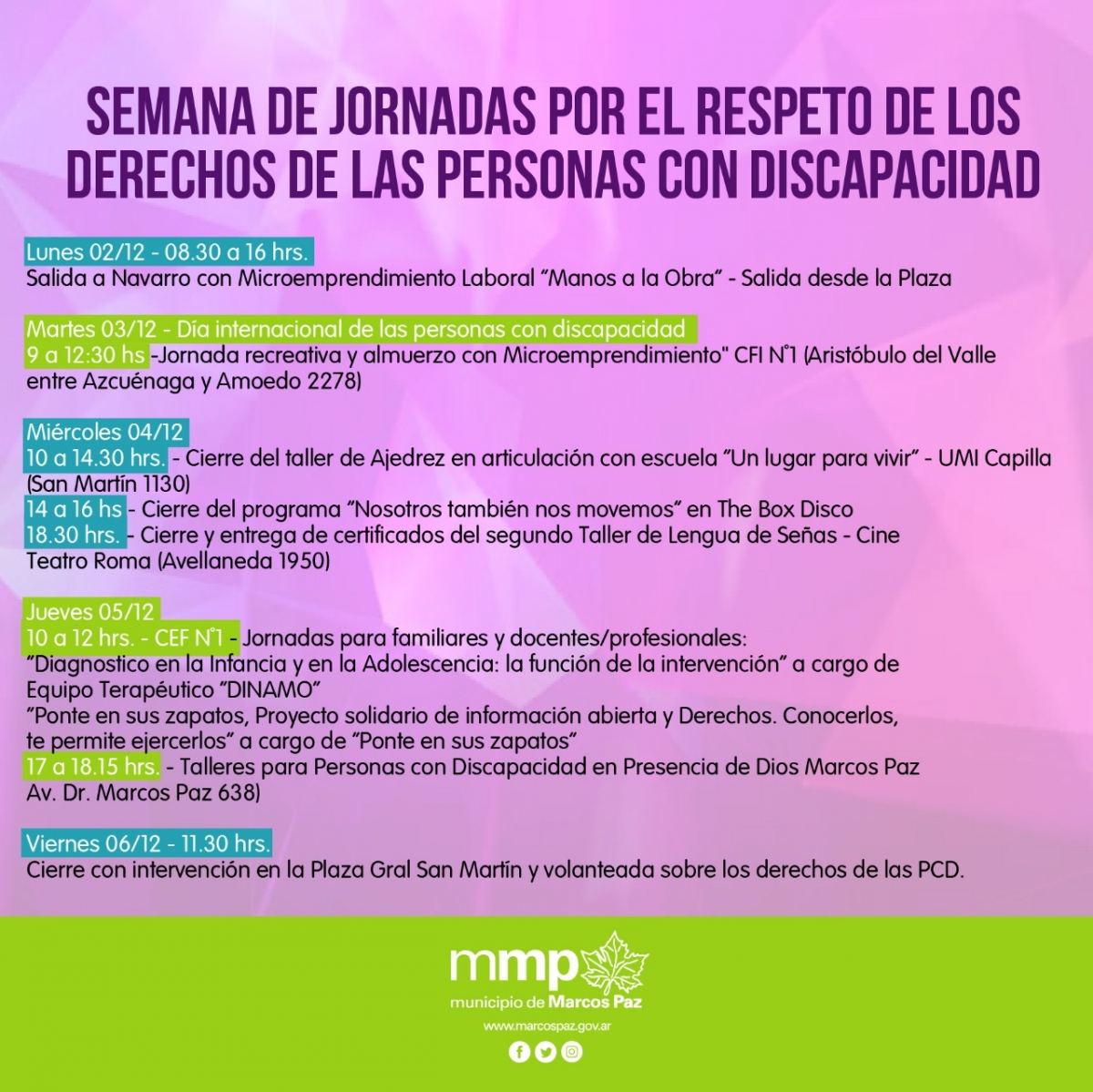 Semana de jornadas por el respeto de los derechos de las personas con discapacidad