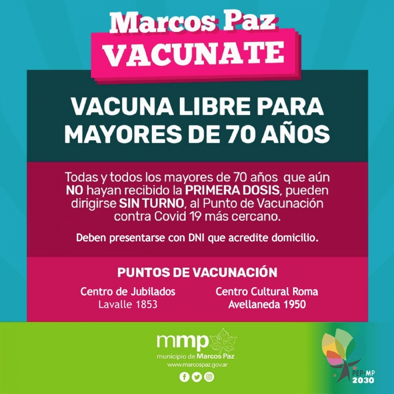 Vacuna libre para mayores de 70