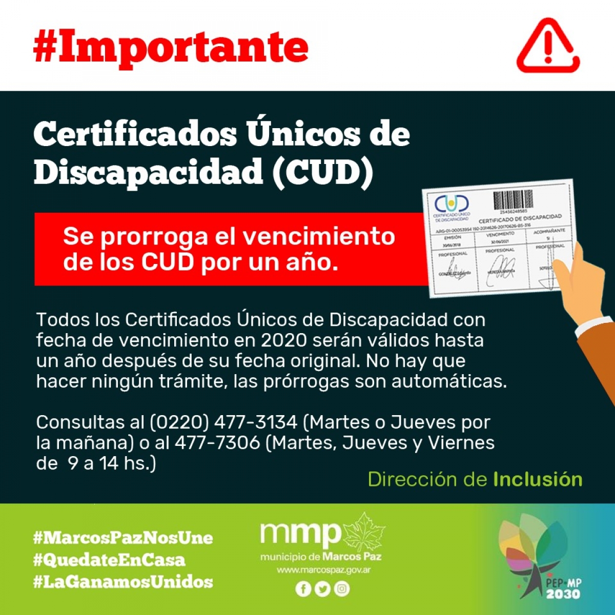 IMPORTANTE: Certificado Único de Discapacitad.