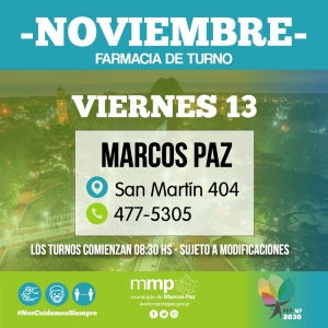 Farmacia de turno de hoy, 13/11