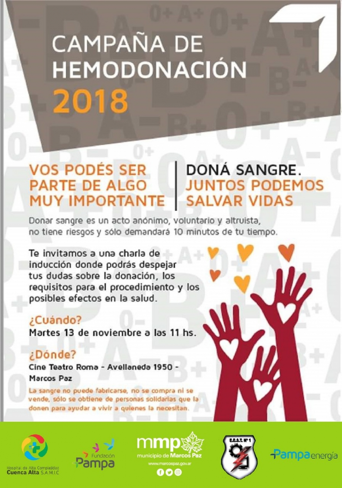 CAMPAÑA DE HEMODONACIÓN 2018, el martes 13 de noviembre