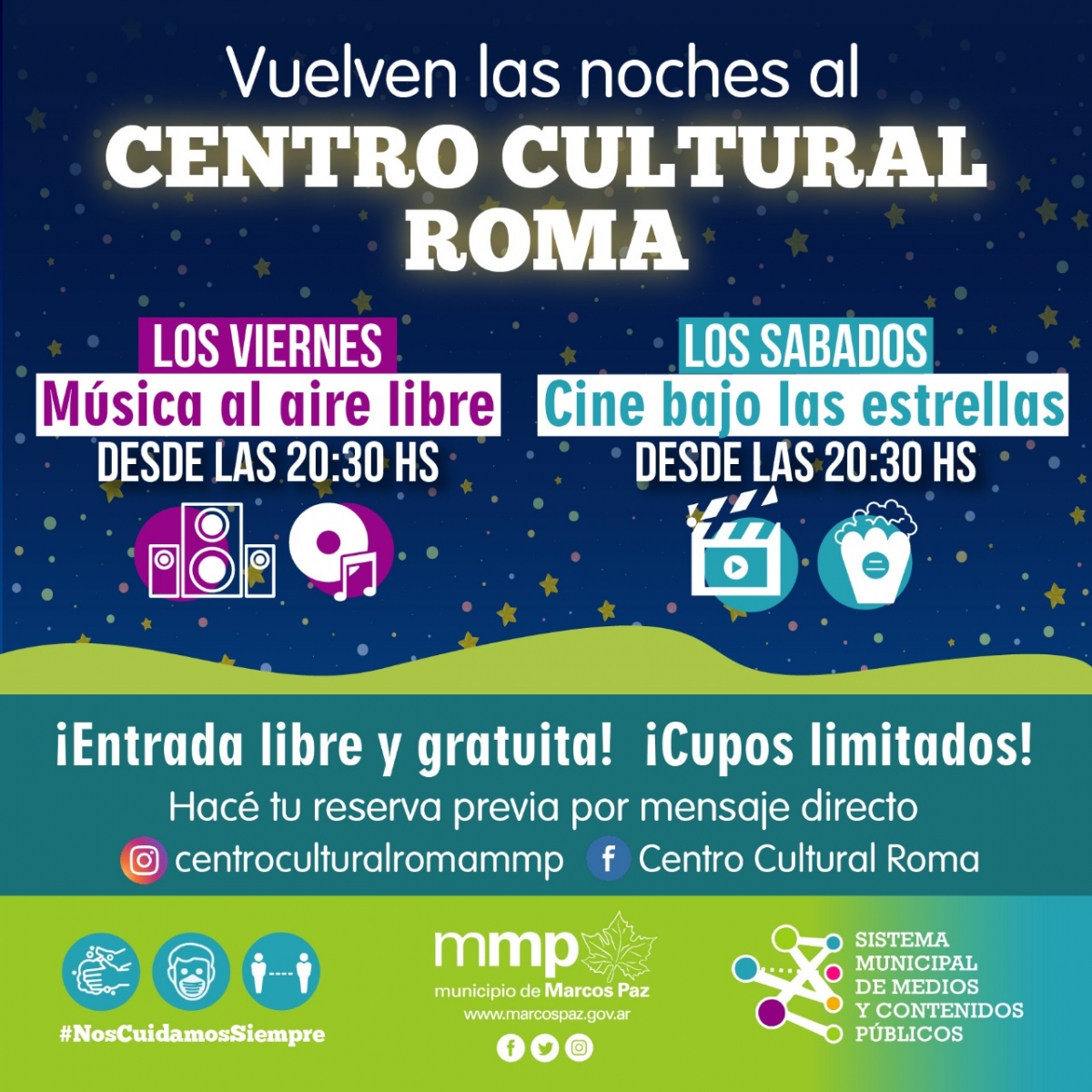 Vuelven las noches al Centro Cultural Roma.