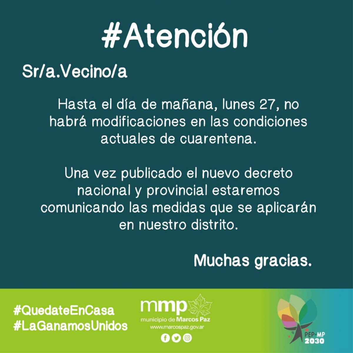 #ATENCIÓN Información sobre la cuarentena.