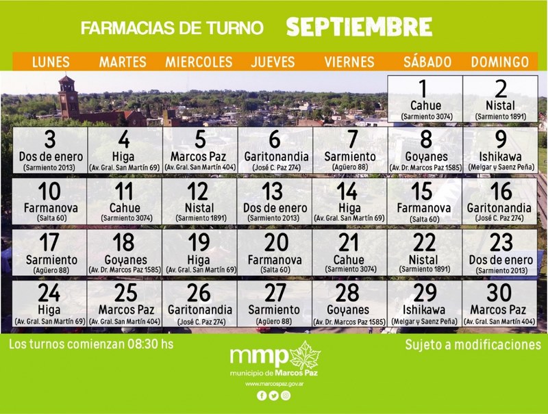 Farmacias de turno SEPTIEMBRE