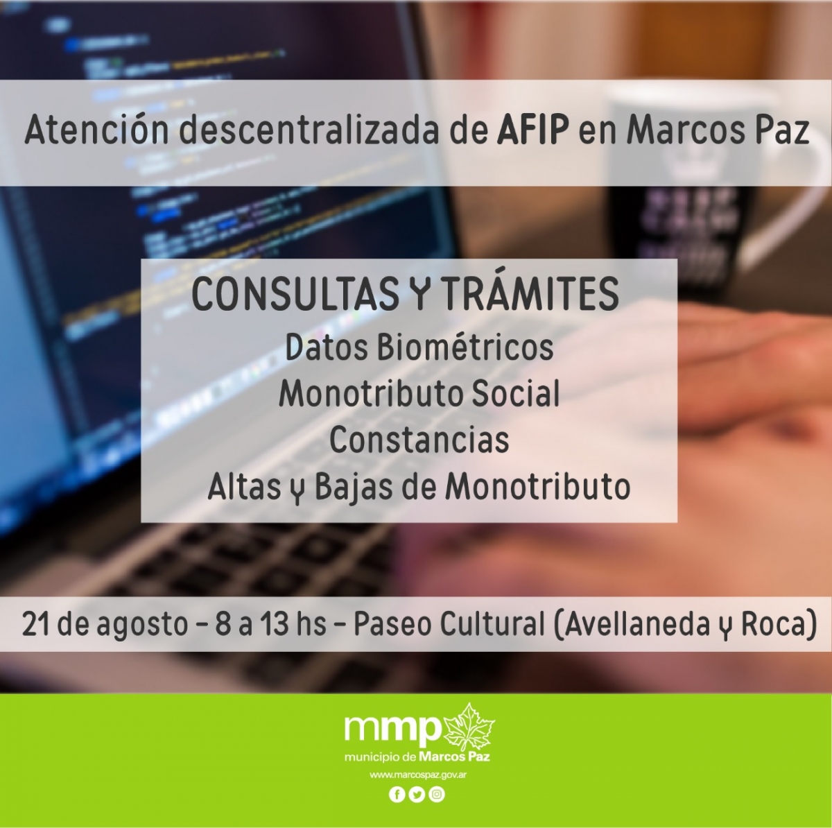 AFIP atiende en Marcos Paz, el 21 de agosto