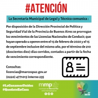 ATENCIÓN: Prórroga de vencimiento de Licencias Nacionales de Conducir.