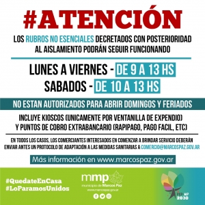 Horarios de atención RUBROS NO ESENCIALES