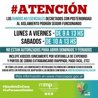 Horarios de atención RUBROS NO ESENCIALES