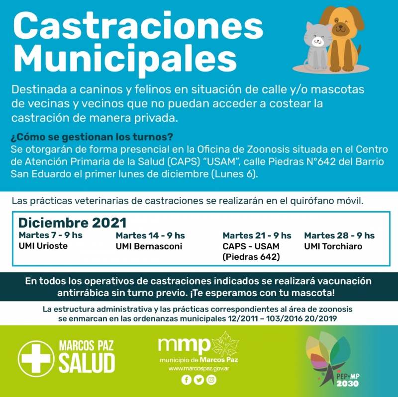 Castraciones solidarias, gratuitas y/o a bajo costo