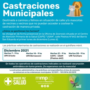 Castraciones solidarias, gratuitas y/o a bajo costo