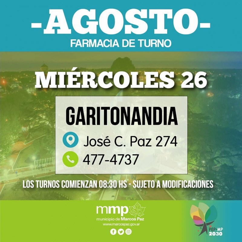 Farmacia de turno del día de hoy, 26/08