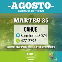 Farmacia de turno de hoy, 25/08