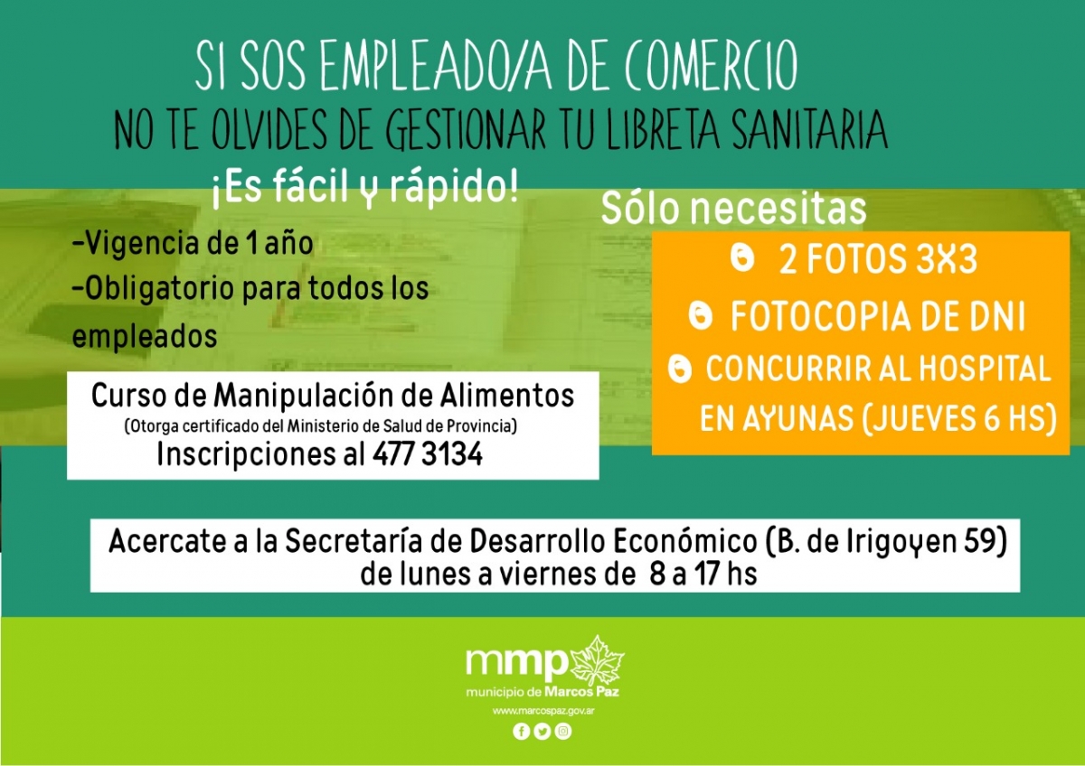 Libreta Sanitaria para empleados de comercio