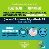 Ampliación del horario comercial por el Día de la Niñez.