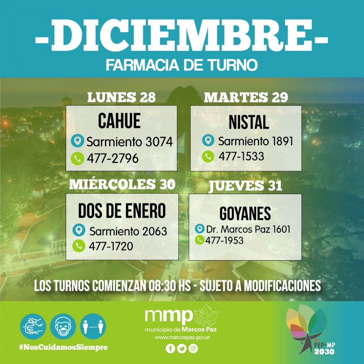 Farmacias de turno de esta semana, del 28/12 al 31/12