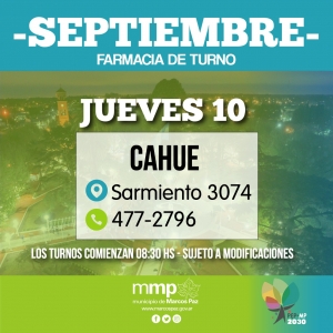 Farmacia de turno de hoy, 10/09