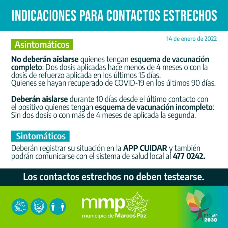 Indicaciones para contactos estrechos