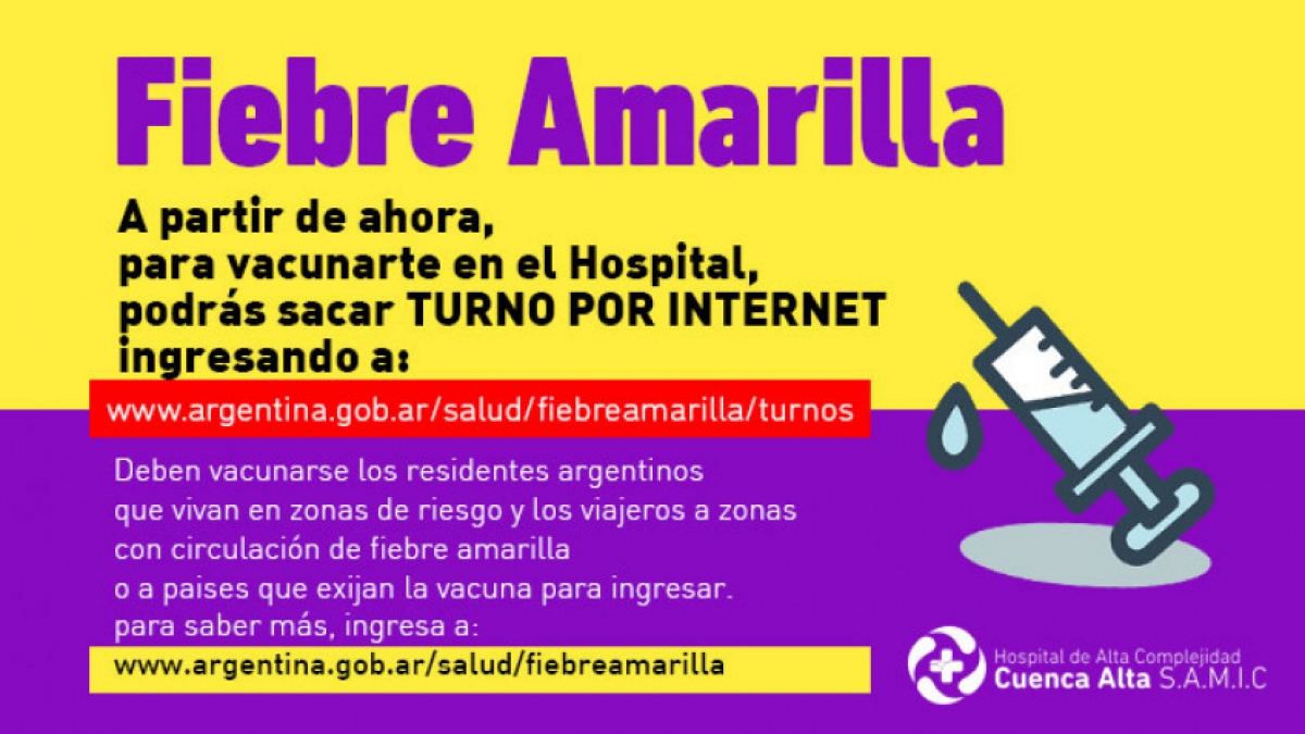 Vacunación contra la fiebre amarilla en el Hospital de la Cuenca Alta SAMIC