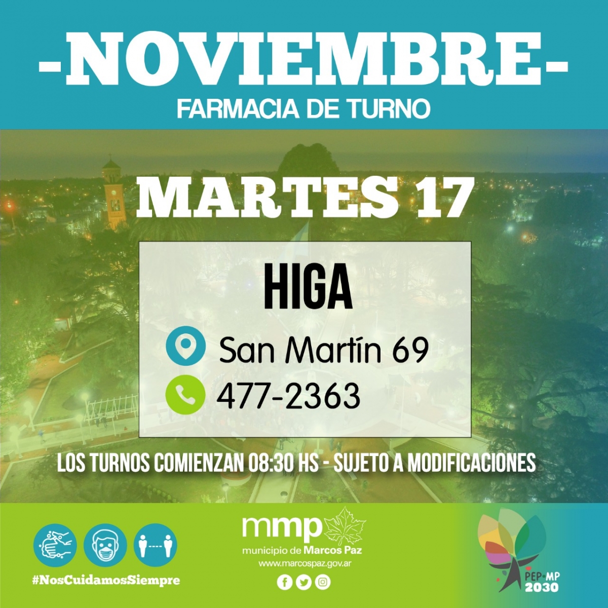 Farmacia de turno de hoy, 17/11