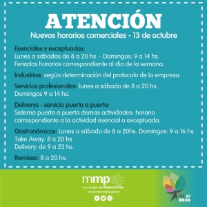 #ATENCIÓN: Nuevos horarios comerciales.