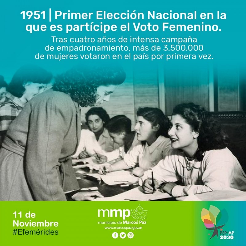 11 de noviembre: Aniversario de la primer elección en donde participó el Voto Femenino.