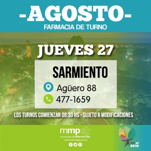 Farmacia de turno de hoy, 27/07