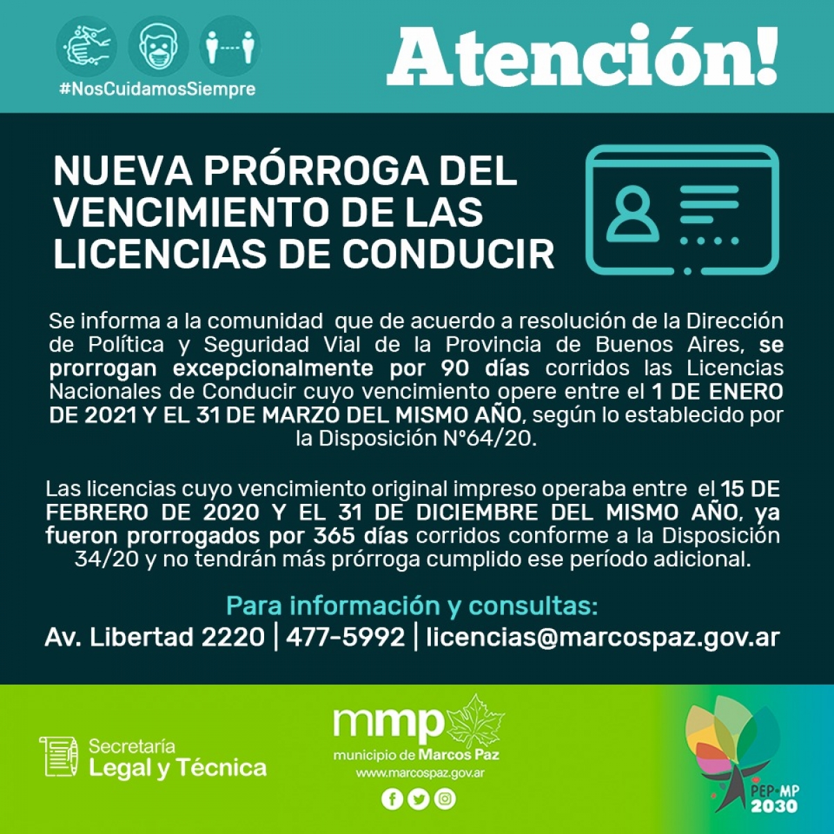 Nueva prórroga del vencimiento de las licencias de conducir