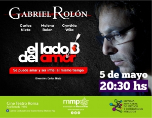 Domingo 5 de mayo, 20.30hs, GABRIEL ROLÓN en el Cine Teatro Roma