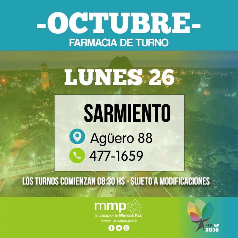 Farmacia de turno de hoy 26/10