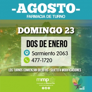 Farmacia de turno del día de hoy, 23/08