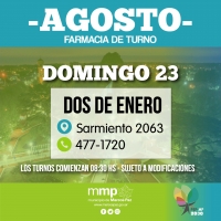 Farmacia de turno del día de hoy, 23/08