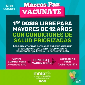 Vacuna Libre desde los 12 años con condiciones de salud priorizadas