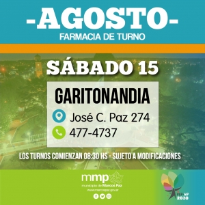 Farmacia de turno de hoy 15/08