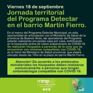 #ATENCIÓN: Comunicado Importante sobre la Jornada del 18/09 del Programa DetectAR en el barrio Martín Fierro