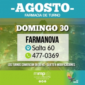 Farmacia de turno de hoy, 30/08