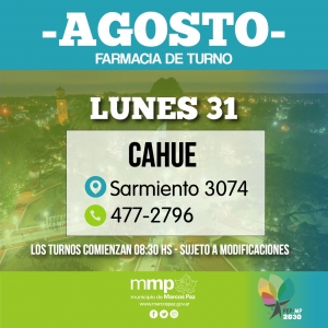 Farmacia de turno de hoy, 31/08