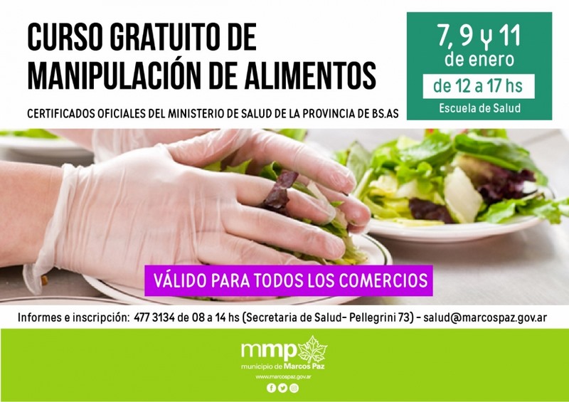 7, 9 y 11 de enero Curso Gratuito de Manipulación de Alimentos