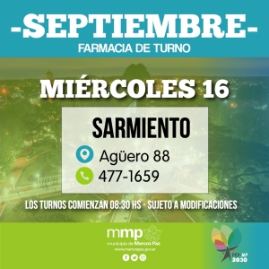 Farmacia de turno de hoy, 16/09