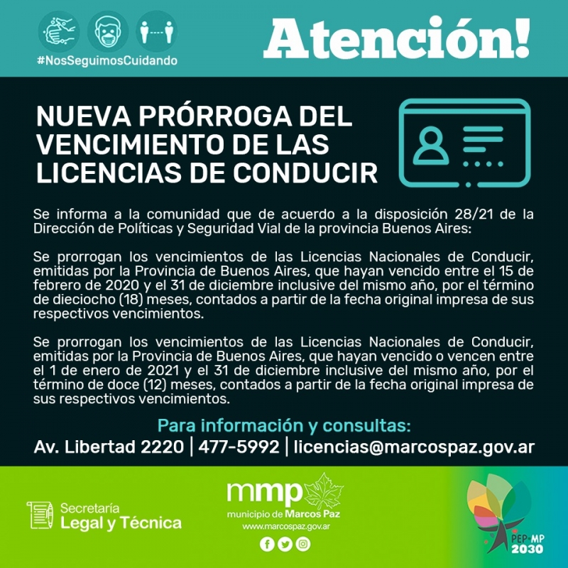 Prórroga del vencimiento de licencias de conducir