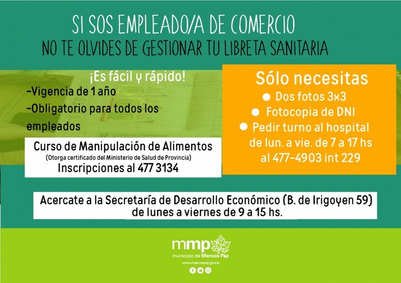 Libreta Sanitaria par empleados y empleadas de comercio