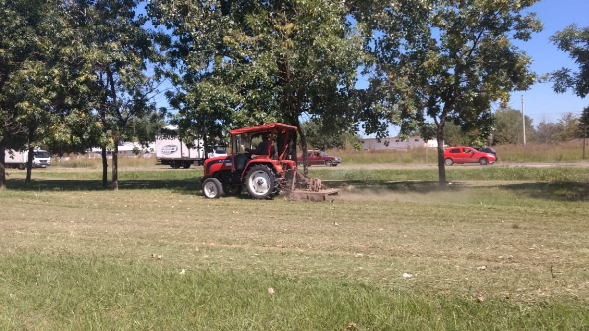 Corte de pasto en los márgenes de la Ruta 40 y la colectora