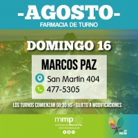 Farmacia de turno del día de hoy, 16/08