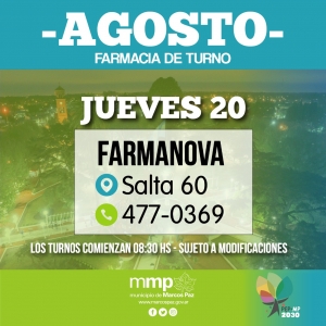 Farmacia de turno de hoy, 20/08.