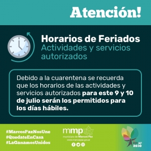 Atención: Horarios de feriados.