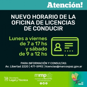 Nuevo horario en oficina de licencias