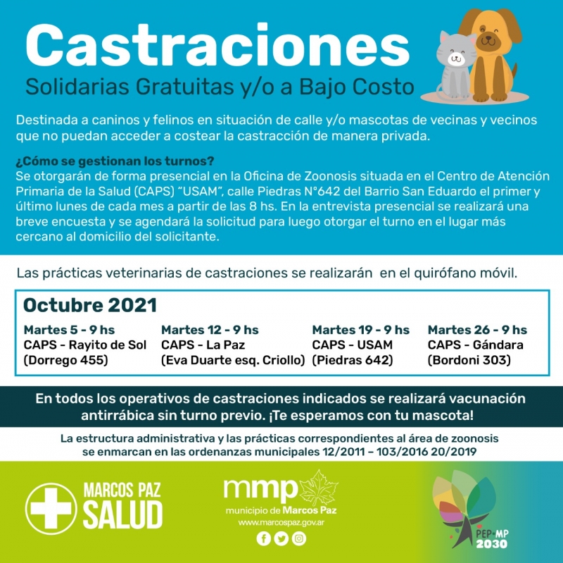 Castraciones solidarias, gratuitas y/o de bajo costo